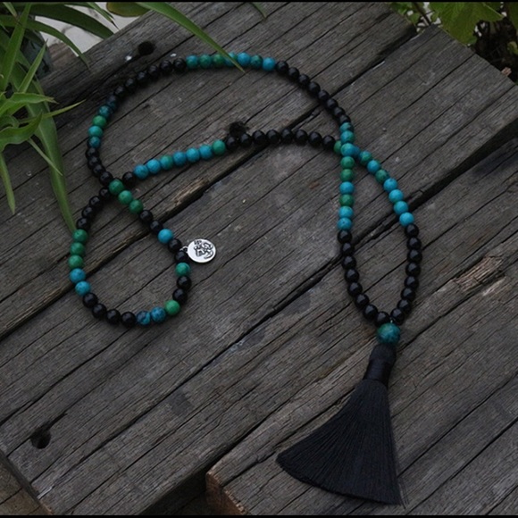 *SOLD* Mala Beads, Black Onyx & Chrysocolla - Picture 3 of 8